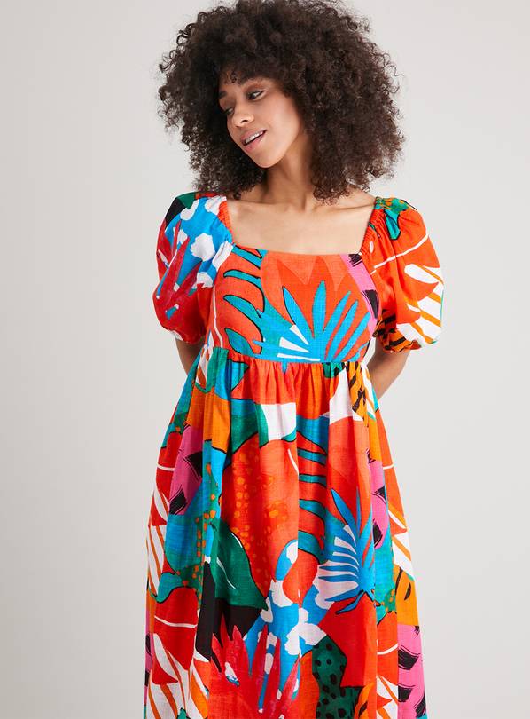 Buy Abstract Print Square Neck Puff Sleeve Midi Dress 8 Dresses Tu